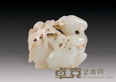 清 玉雕双鹿坠 长5cm